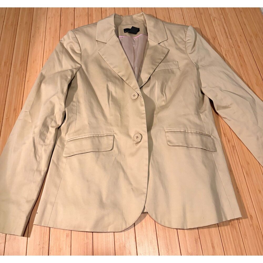 Attention Beige Tan Blazer Jacket Women’s Size 12 Two Button Lined Career Office